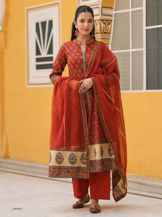 women ethnic motifs printed maroon kurta set