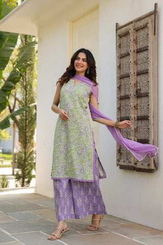 women's printed kurta palazzo set
