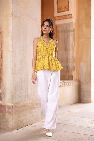 women yellow cotton print top